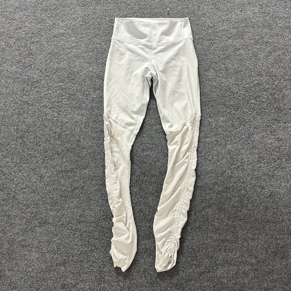 Fabletics Leggings Womens Size S White Ruched Mesh Panel High Waisted Athletic